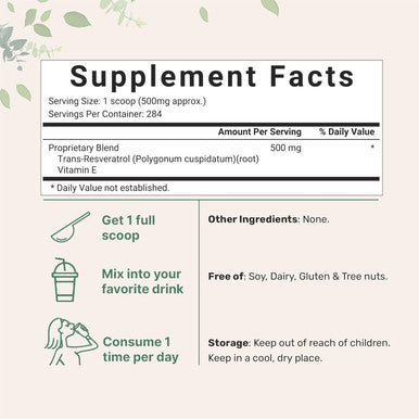 Micro Ingredients Pure Trans-Resveratrol Powder with Natural Vitamin E 5 Ounce 2 in 1 Formula Micronized Powder for Better Absorption Premium Resveratrol Supplement Super Antioxidant Vegan Friendly