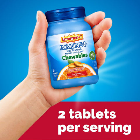 EmergenC Immune+ Chewables 1000Mg Vitamin C With Vitamin D Tablet Immune Support Dietary Supplement For Immunity Orange Blast Flavor 42 Count
