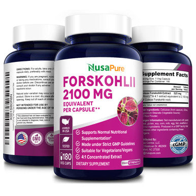 NusaPure Forskolin 2100mg Per Veggie Caps - 180 Capsules (Non-GMO & )
