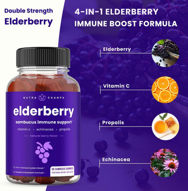 Elderberry Gummies Sambucus Elderberry Gummies For Adults & Kids Vitamin C Propolis & Echinacea Max Strength Immune Support Gummies Natural Berry Flavor 120 Gummies (2 Pack)