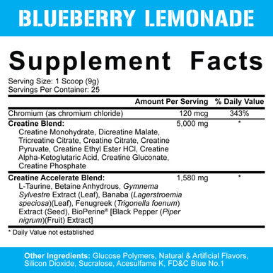 5% Nutrition CreaTEN Multi Creatine Blend + Accelerators | Flavored Creatine Powder for Muscle Gain | Max Power, Strength, Endurance, & Recovery | 25 Servings (Blueberry Lemonade)