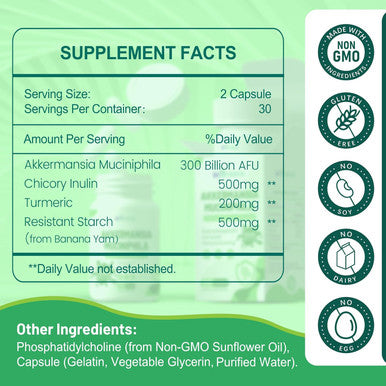 Akkermansia Muciniphila Probiotic For Gut Management - Glp-1 Boosting Supplement With Chicory Inulin, Turmeric, Resistant Starch, Vegan & Gluten - 30 Day Supply