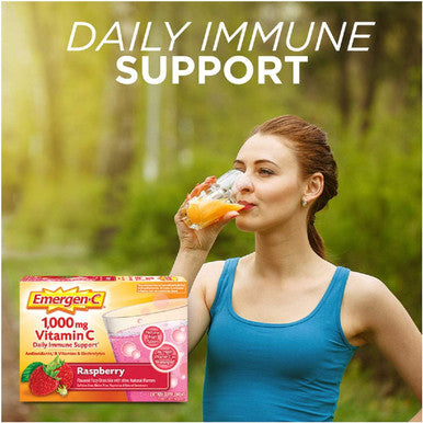 Emergen-C 1000mg Vitamin C Powder, with Antioxidants, B Vitamins and Electrolytes, Vitamin C Supplements for Immune Support, Caffeine Drink Mix, Raspberry Flavor - 60 Count/2 Month Supply