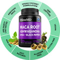 6-In-1 Organic Maca Root & Ashwagandha Capsules 1710Mg W/Dhea & Black Pepper Fruit Extract - Maca Root Capsules For Women & Men - Stamina, Bone And Mood Support Supplement,120 Capsules (40 Servings)