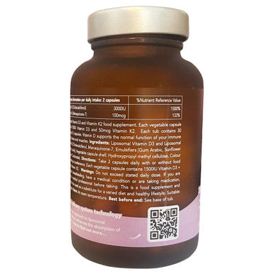 Zooki 3000iu Liposomal Vitamin D3 + K2 Capsules | 4X Higher Absorption | Ultimate Immunity Bones Muscles Support | Vegan | (30 Servings)