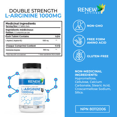 Renew Actives L-Arginine Supplement For Improved Strength - Essential For Protein Synthesis - Helps Promote Physical Performance - 120 Tablets