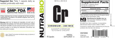 Nutrabio Chelated Chromium GFT - 500 mcg - 90 Vegetable Capsules