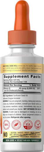 Carlyle Liquid Vitamin D3 | 2000 IU | 2 oz | Vegetarian Non-GMO and Gluten Formula | 50mcg | Vitamin D Liquid Drops for Adults