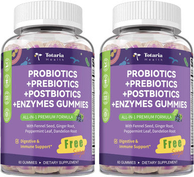 Totaria Sugar Free 5 in 1 Probiotic Prebiotic Postbiotic Gummy 36 Strains Probiotics for Women Men with Digestive Enzymes Peppermint Complete Immune Gut and Digestive Support Vegan