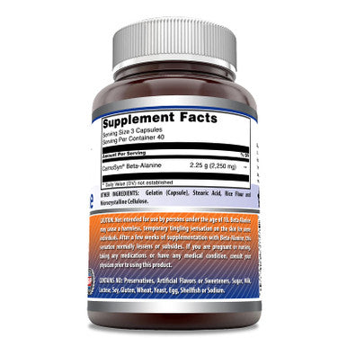 Amazing Formulas Beta Alanine 2.25 Grams Per Serving,120 Capsules Supplement