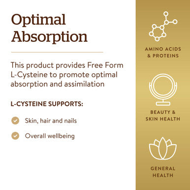Solgar L-Cysteine 500 Mg 90 Vegetable Capsules - Free Form Amino Acid - Keratin Support For Skin Hair & Nails - Glutathione Support - Vegan Gluten Free Dairy Free Kosher - 90 Servings
