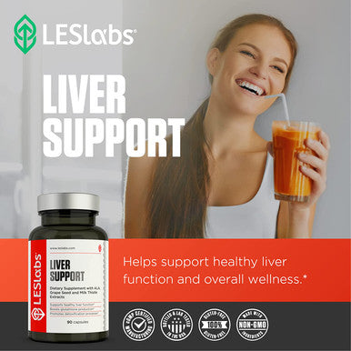 LES Labs Liver Support Liver Cleanse Healthy Liver Function Glutathione Production Detoxification Milk Thistle NAC ALA Dandelion 90 Capsules