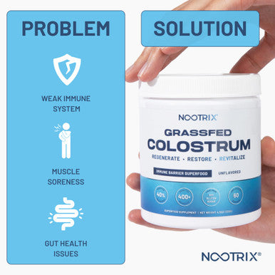 Nootrix Grassfed Colostrum Supplement | Bovine Colostrum Powder Superfood, Supports Gut Health, Immunity, Muscle Recovery, Promotes Hair Growth & Radiant Skin, Sinus Health | Unflavored, 60 Servings