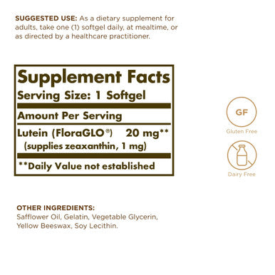 Solgar Lutein 20 Mg - 60 Softgels Pack Of 2 - Eye Health - Gluten Free Dairy Free - 120 Total Servings