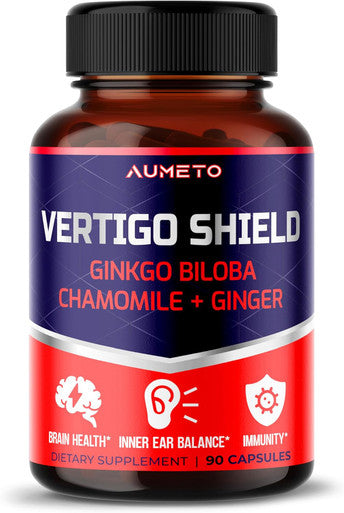 Aumeto Vertigo Support Complex with Ginkgo Biloba Chamomile Ginger Vitamin D3 B12 - Advanced 14-in-1 Formula for Spinning Dizziness Inner Ear Balance - Made in The USA