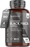 Weightworld Black Maca Root Capsules 5550mg (High Strength) 180 Vegan Black Maca & Yellow Maca Capsules (6 Months Supply) - with L-Arginine Panax Ginseng Pepper - Zinc for Testosterone Levels & Metabolism