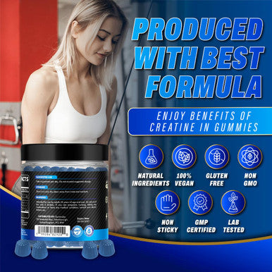 GummiJoy | Creatine Gummies 5000mg | 120 Max Strength Muscle Growth | Recovery Supplements for Men & Women | Creatine Monohydrate Plus B12 and L-Taurine | Blueberry Flavour | 1 Month Supply