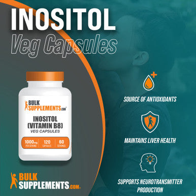 BulkSupplements Inositol Capsules - Vitamin B8 Supplement for Antioxidants & Liver Support - Vegan, - 2 Capsules - 2-Month Supply (120 Veg Capsules)