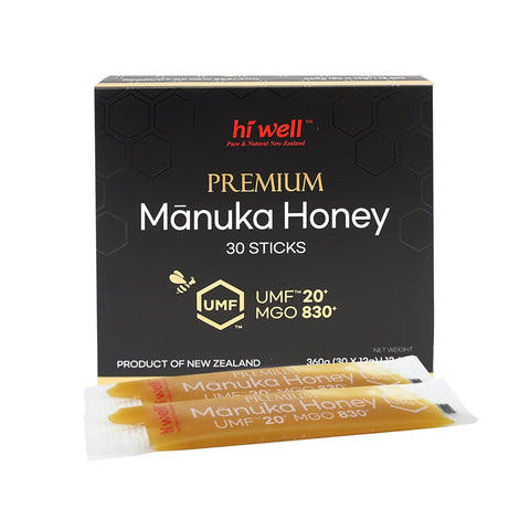 Hi Well Premium New Zealand 100% Manuka Honey | Monofloral Pure Raw Honey | UMF MGO Certified | Easy to take12g x 30 sticks | 12.6Oz(360g) (UMF 10+)