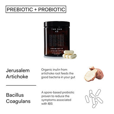 The Nue Co. Natural Prebiotic Probiotic IBS Relief Supports Gut Health Immunity and Skin Spore Based Bacteria Vegan Organic TimeDelayed 60 Capsules