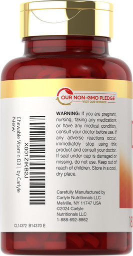 Carlyle Chewable Vitamin D3 2000 IU (50mcg) Tablets | 180 Count | Berry Flavor | Vegetarian Non-GMO and Gluten