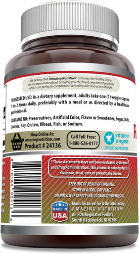 Amazing Nutrition Formulas Red Yeast Rice 600 Mg Plus Co Q-10 50 Mg 120 Vegetarian Capsules