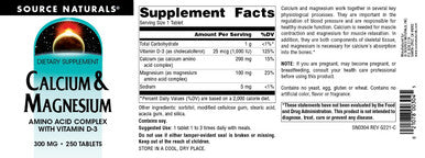 Source s Calcium & Magnesium, Amino Complex with Vitamin D-3, 300 MG - 250 Tablets