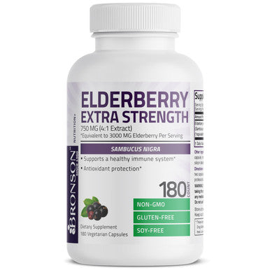 Bronson Elderberry Extra Strength, Supports Healthy Immune System & Antioxidant Protection, Non Gmo, 180 Vegetarian Capsules