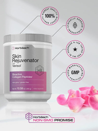 Skin Rejuvenator with Verisol 10.58 oz Bioactive Collagen Peptide Powder Types and III Non GMO Gluten Free Supplement by Horbaach