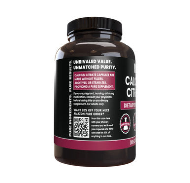 PURE ORIGINAL INGREDIENTS Calcium Citrate (365 Capsules), No Magnesium Or Rice Fillers, Always Pure, Lab Verified