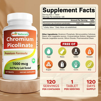 Best Naturals Chromium Picolinate 1000 mcg 120 Tablets (Pack of 2)