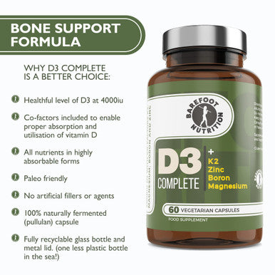 Barefoot Nutrition - Vitamin D3 Complete 4000 IU with Vitamin K2 MK-7 Magnesium Boron & Zinc Supplement High Strength Formula for Bone and Normal Health Function 60 Capsules