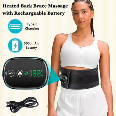 Cordless Heating Pad With Massager, Back Brace Heating Pad For Back Pain Relief, Heated Back Massager Support Belt With 3 Heating & Vibration Modes, Rechargeable Low Back Massager For Women Men
