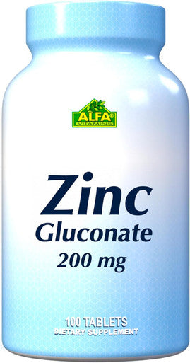 Zinc Gluconate 200 Mg By Alfa Vitamins - Boost Immune System - Promote Healthy Skin - 100 Tablets