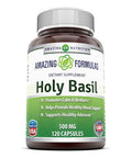 Amazing Formulas Holy Basil Dietary Supplement - 500 Mg 120 Capsules Per Bottle - 100% Pure Tulsi (Ocimum Sanctum) Leaf Extract 4:1 Concentrate - Promotes Calm And Wellness