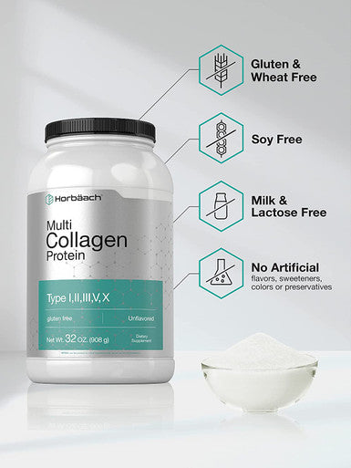 Multi Collagen Protein Powder 32 oz | Type I, II, III, V, X | Hydrolyzed Collagen Peptides | Keto & Paleo Friendly | Unflavored & Gluten Free | by Horbaach