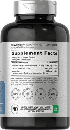 HorbAach Calcium Magnesium D3 Supplement 1000 Iu D3 250 Coated Caplets Non-Gmo & Gluten Free