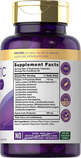 Carlyle Probiotics With Prebiotics | 120 Capsules | 50 Billion Active Organisms | Non-Gmo & Gluten Free Supplement