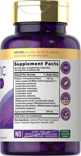 Carlyle Probiotics With Prebiotics | 120 Capsules | 50 Billion Active Organisms | Non-Gmo & Gluten Free Supplement