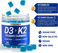 Sugar-Vitamin D3 K2 Gummies, Vitamin D3 10000Iu & Vitamin K2(Mk7) 200Mcg With Calcium, D3 K2 Vitamin Supplements For Adults - Bones Muscle Teeth Immune Support