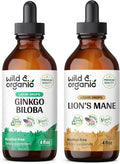 Wild & Organic Ginkgo Biloba Tincture 4 Fl Oz & Lion'S Mane Tincture 4 Fl Oz