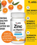 Zinc Vitamin C And Echinacea Gummies For Adults And Kids By Yumvs Chewable Gummy - Vegetarian, Halal, Kosher Orange Flavor - 60 Count