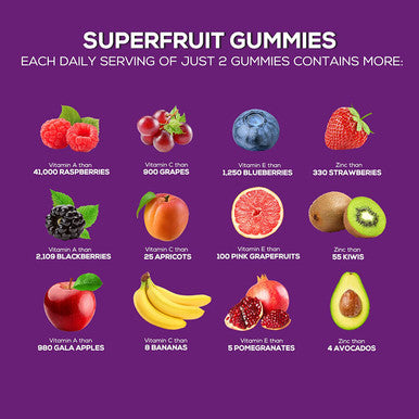 SuperFruit Beauty Vitamins Gummies with Collagen and Biotin, 10 Superfruits for Stronger, Beautiful Hair, Skin & Nails, Superfood Reds Super Fruit Gummy, Tasty Raspberry Flavor, Non-GMO - 60 Gummies