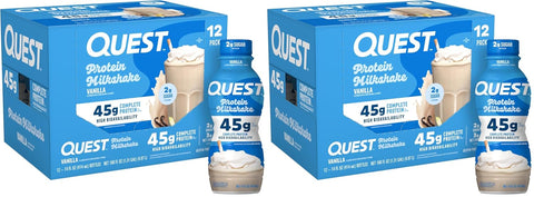 Quest Nutrition Chocolate Protein Shake, 45g Protein, 2g Sugar, 4g Net Carbs, Ready to Drink, Gluten Free, 12 Count | 45g Complete Protein, Ready to Drink, 4g Net Carbs, Gluten Free, Ultrafiltered Nonfat Milk, High Protein, 14 Fl Oz Bottles
