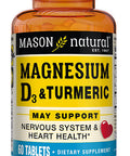 Mason Natural Magnesium & Vitamin D3 with Turmeric - Healthy Heart and Nervous System, Strengthens Bones and Muscles, Improved Joint Health, 60 Tablets