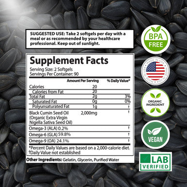 Mother Nature Organics Superfoods for Organic Living Organic Black Seed Oil Capsules - 3 Month Supply - 180 Count (2000Mg Per Serving) High Potency, Organic Cold Pressed Nigella Sativa Oil (Non-Gmo)