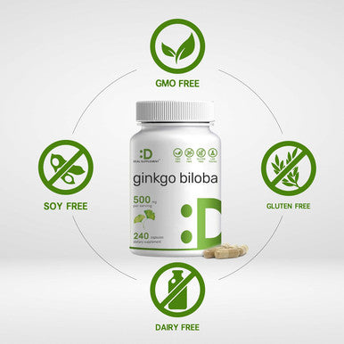 Deal Supplement Ginkgo Biloba 500mg Per Serving 240 Capsules 4 Month Supply Grown in Northern Asia Extra Strength Promotes Brain Function