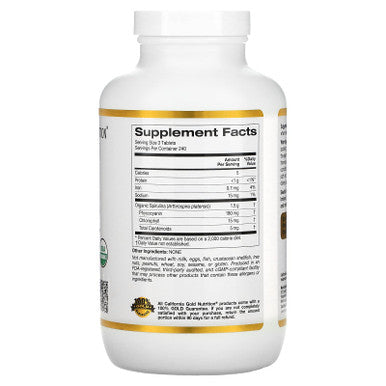 Certified Organic Spirulina, Usp Verified, Usda Organic, Non-Gmo, 500 Mg, 720 Vegetarian Tablets