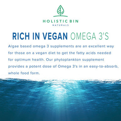 Holistic Bin Marine Phytoplankton Capsules ly Grown in Nordic Seawater | Vegan Omega 3 Supplement | Rich in Amino s, Chlorophyll, Vitamins, & Trace Minerals