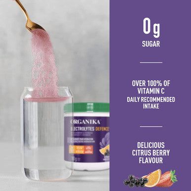 Organika Electrolytes Defence With Elderberry And Echinacea- Citrus Berry - Immune System Support, Sugar Hydration And Electrolyte Replenishment- 180G